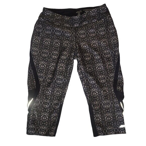 AVIA Activewear Black Patterned‎ Womens Capri Leggings With Reflective Accents - Picture 1 of 6